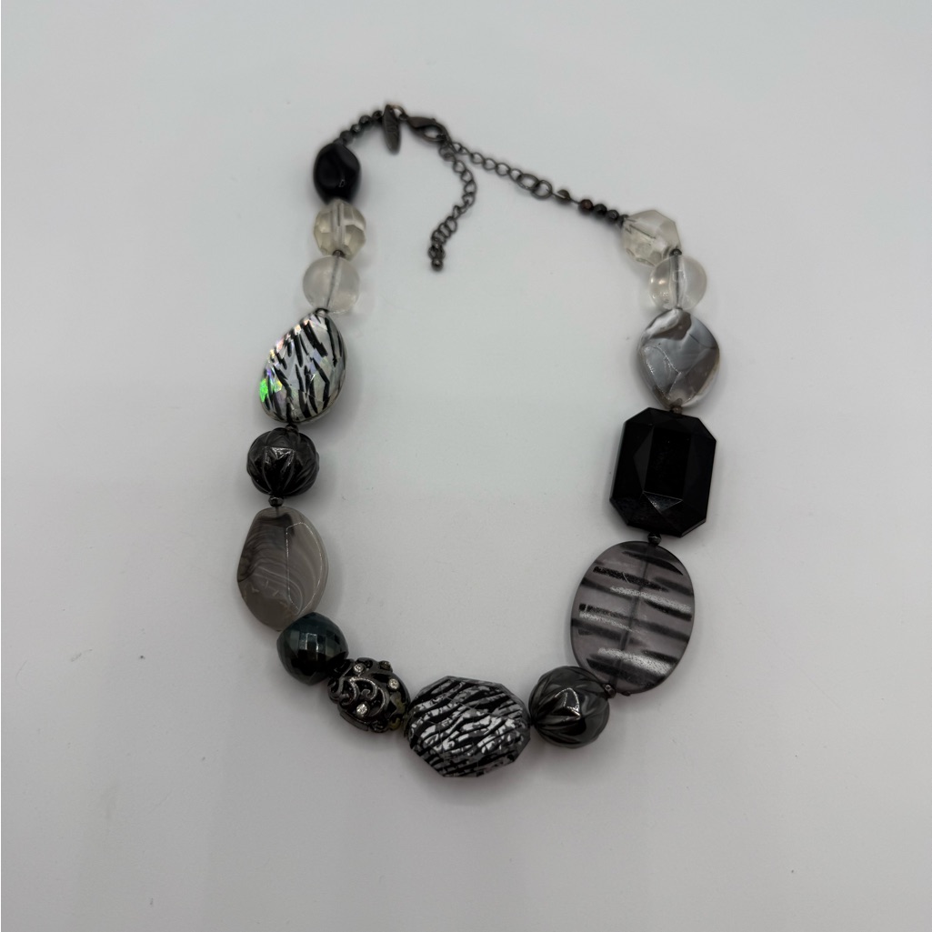 Ny Co Y2k Black Silver Chunky Bead Necklace 8$